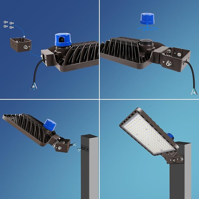 Juyace 350W LED Parking Lot Light Stadium Flood Lights Trunnion Bracket Yoke Wall Mount t Dusk to Dawn Outdoor Lighting Exterior Commercial Outside IP65 Waterproof 100-277V Security Area 3 Pack