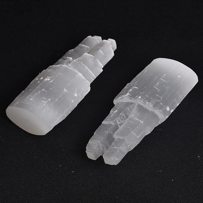 JIC Gem USB Selenite Skyscraper Healing Crystal Lamp 6 Inch with Wooden LED Light Stand Base