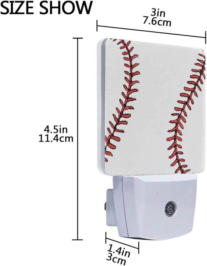 Vdsrup Baseball Night Light Set of 2 Sports Ball Lace Plug in LED Nightlights Auto Dusk-to-Dawn Sensor Lamp for Bedroom Bathroom Kitchen Hallway Stairs