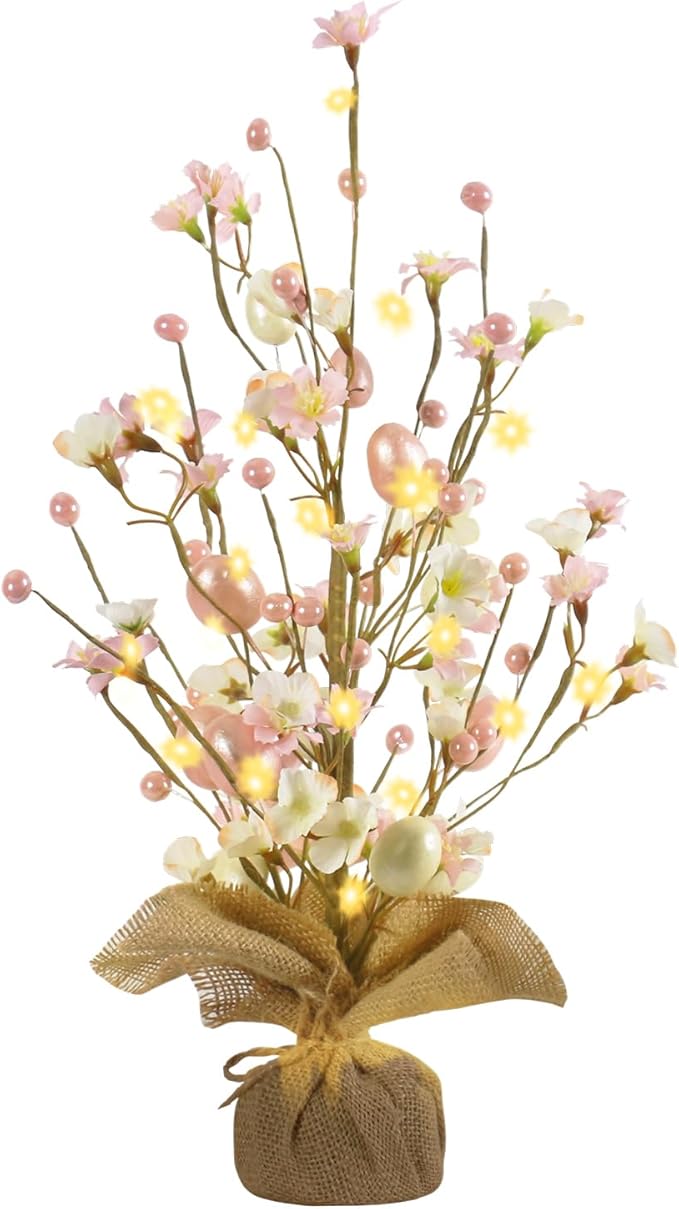RoseCraft Easter Decorations, Artificial 18 Inch Easter Egg Tree Tabletop Decor with Delicate Ornaments, for Home Party Wedding Holiday Spring Summer Decoration Pink.