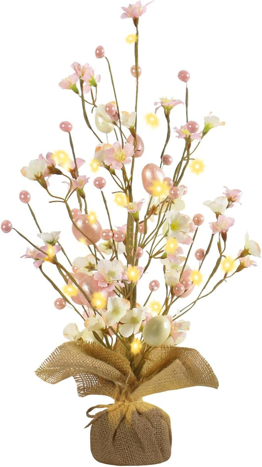 RoseCraft Easter Decorations, Artificial 18 Inch Easter Egg Tree Tabletop Decor with Delicate Ornaments, for Home Party Wedding Holiday Spring Summer Decoration Pink.