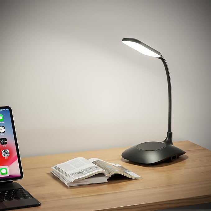 LED Desk Lamp with Adjustable Gooseneck, Office Desk Light Eye-Caring Office Lamp with Touch Control Dimmable Table Lamp, Flexible Goose Neck Study Lamps, Reading Lamp Table Lamp for Bedroom Bedside
