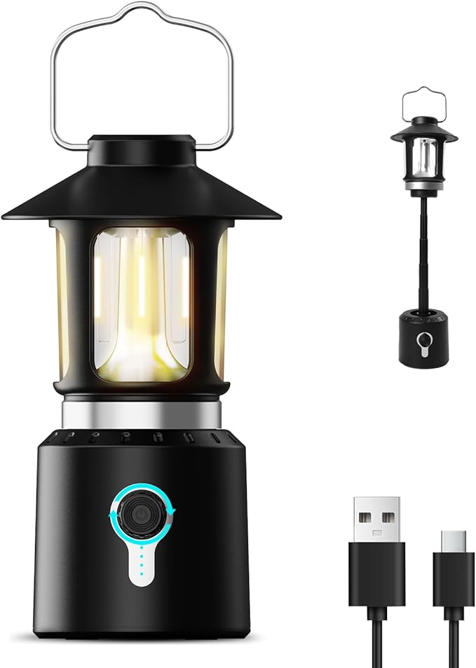Telescopic LED Camping Lantern, 8000mAh Battery Powered Vintage Camping Lights, 3 Light Modes, Stepless Dimming Tent Lights, Portable Emergency Light for Power Outages, Outdoor Work, Hurricane, Hiking