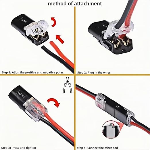 D2 2Pin Way 18-22AWG Waterproof Wire 1.5-2.1mm Push-in Led Strip Lights Connectors, Double Wire Plug in Connector - 10 Pcs Quick Disconnect Wire Connector