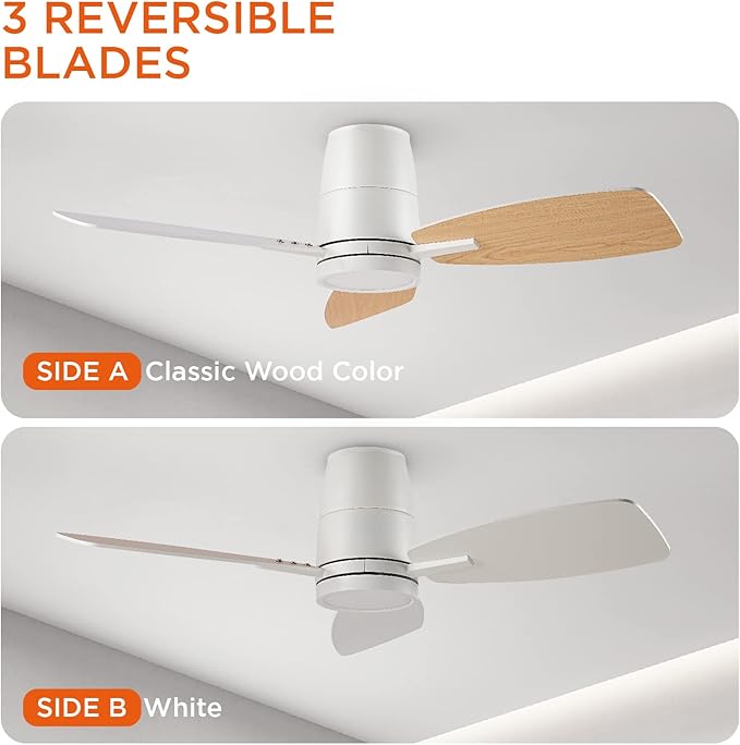 TALOYA 42inch Ceiling Fans with Lights and Remote Control, Quiet DC Motor, Double-Faced Blades, Modern Low Profile Ceiling Fan for Bedroom, Living Room, Dining Room, Office