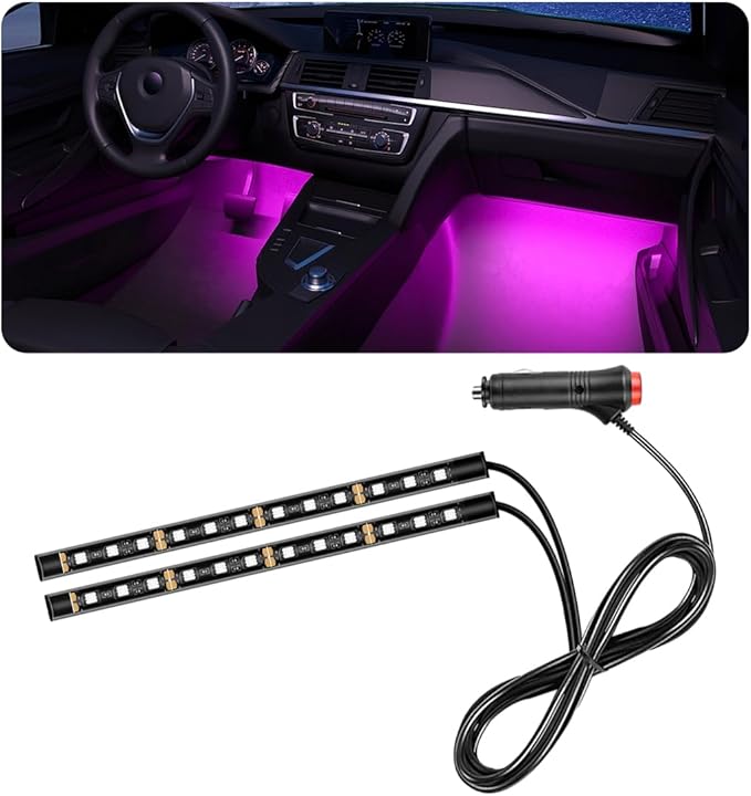 Car LED Strip Light, 24 LED RGB Auto Under Dash Interior Atmosphere Lights, Cigarette Lighter Decorative Lamp Ambient Night Light, Universal Lighting Kit Car Accessories (Pink Purple)