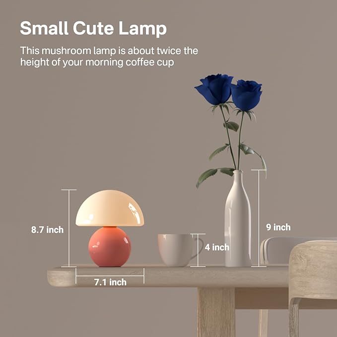 Mushroom Lamp Desk Lamp for Bedroom,Table Bedside Small Lamps for Living Room,Mushroom Decor Cute Mini Modern Mid Century Lamps for Night Stands,Unique Aesthetic Home Living Room Decor(Pink)