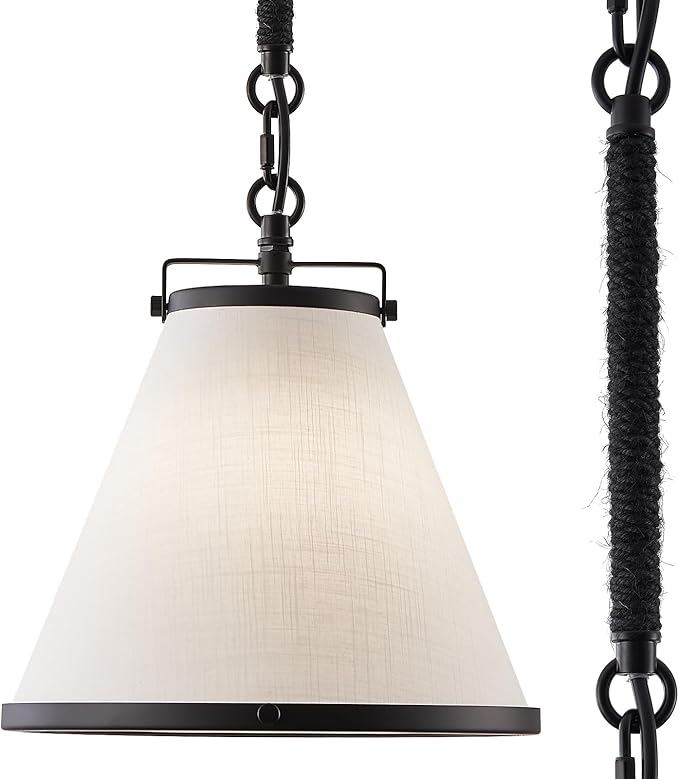White Linen Pendant Lights for Kitchen Island Hemp Rope Black Hanging Pendant Light with Linen Lampshade 10in Transitional Pendant Light for Kitchen Sink Entryway Dining Room