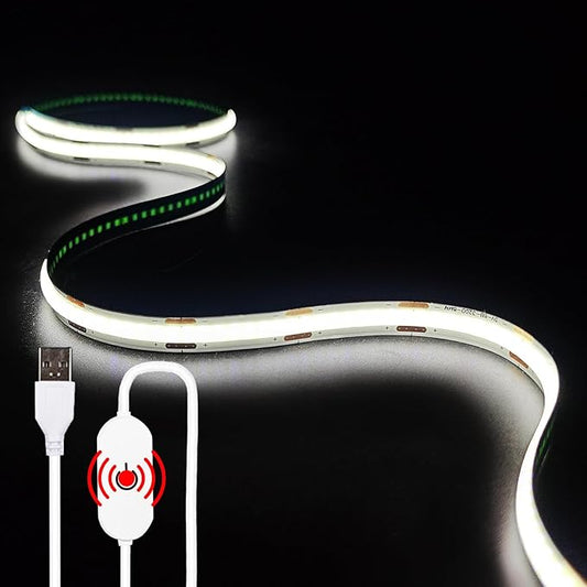 USB LED Light Strip, 6000K White COB LED Strip Lights, 3.28FT TV Lights Flexible Small Led Lights with Touch Switch Controller White 5V LED Strip Light for TV Backlight Bedroom