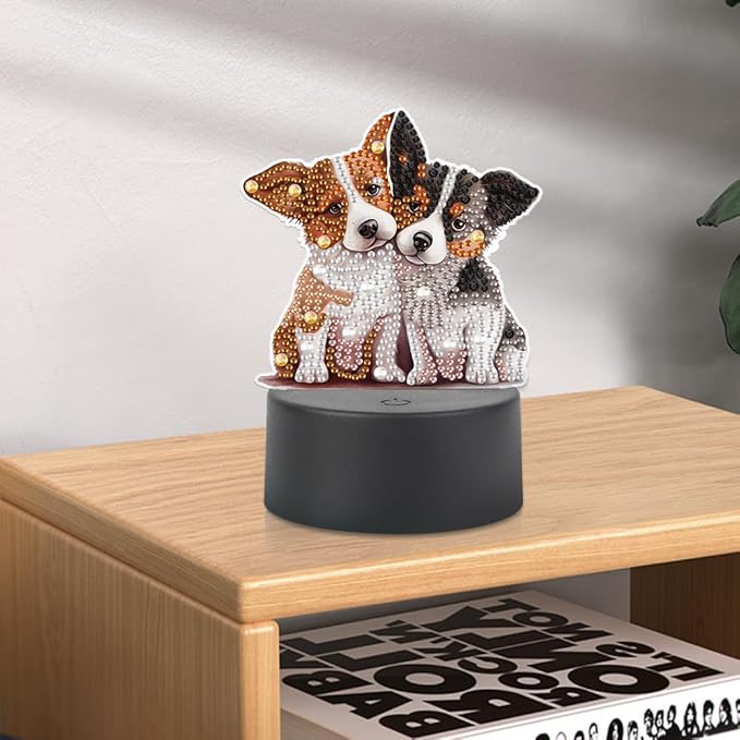 Dog Diamond Art Painting Night Light,Diamond Art Painting Kits Desktop Touch Lamp Ornaments for Tabletop Decor Diamond Art Accessories for Adult Beginner Bedrooms Living Room