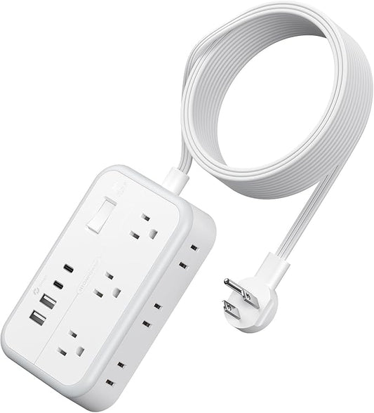 Extension Cord 15 ft, Power Strip with 6 Outlets 4 USB Charger(2 USB C Port), Flat Plug Outlet Extender Long Cord, Protection for Indoor, Home, Office Supplies, Dorm Room Essentials