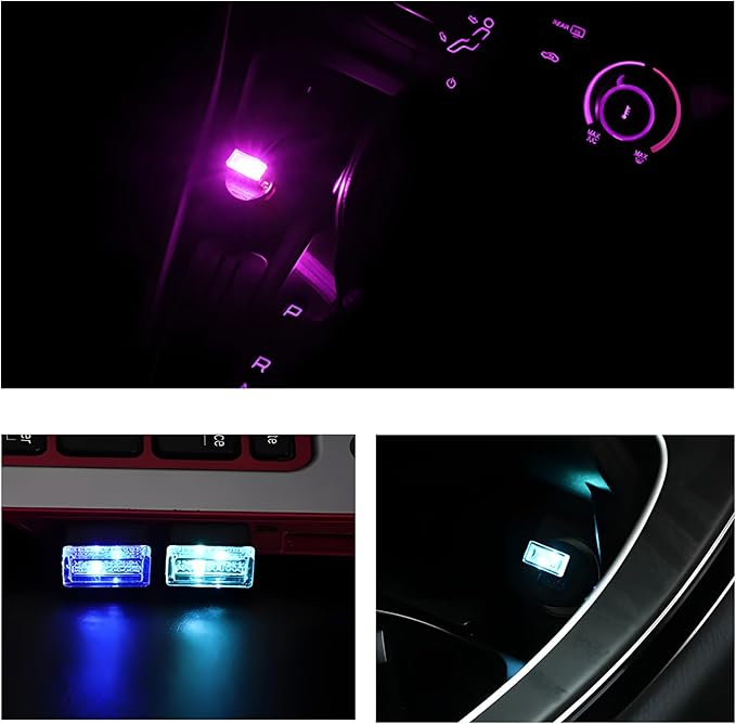 4 PCS USB LED Car Interior Atmosphere Lamp, Mini Night Light Plug-In Trunk Ambient Lighting Kit, Portable USB Interface LED Lamp Interior Decoration for Vehicle Home Office (Purple)