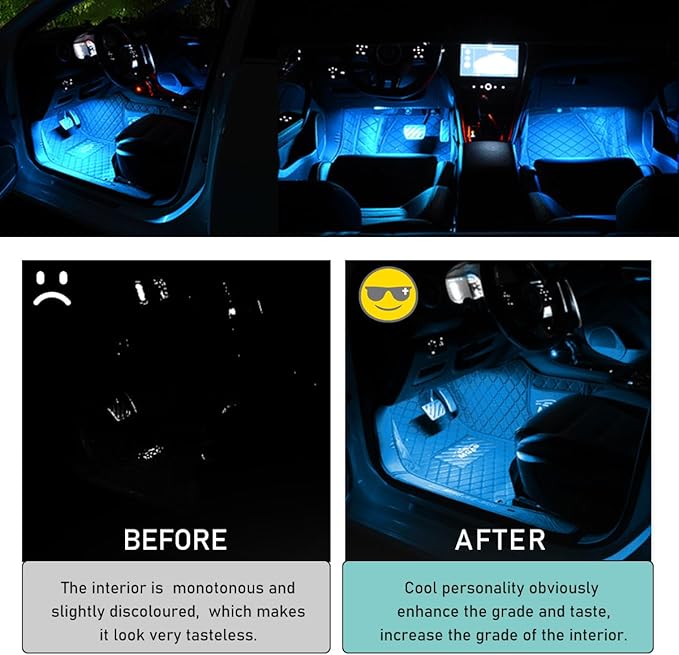 Car LED Strip Light, 24 LED Interior Under Dash Atmosphere Lights with Cigarette Lighter, Vehicle Decor Lamp Ambient Night Light Strip Lighting, Universal Car Accessories (Ice Blue)