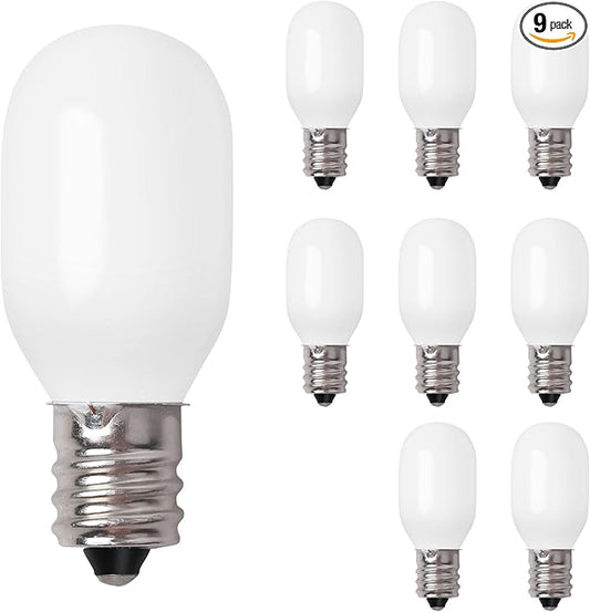9 Pcs Christmas Village Replacement Light Bulbs, E12 Candelabra Base T20 LED Bulbs,120V 0.7W Replace Bulbs Accessories for Villages Houses Dept 56, Christmas Tree, Halloween Pumpkin Holiday Decor
