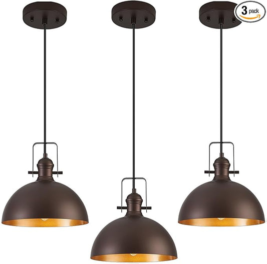 12 Inch Pendant Lights for Kitchen Island Matte ORB Farmhouse Pendant Light fixtures Adjustable Height Dome Hanging Light for Dinning Room Bedroom Hallway,3 Packs