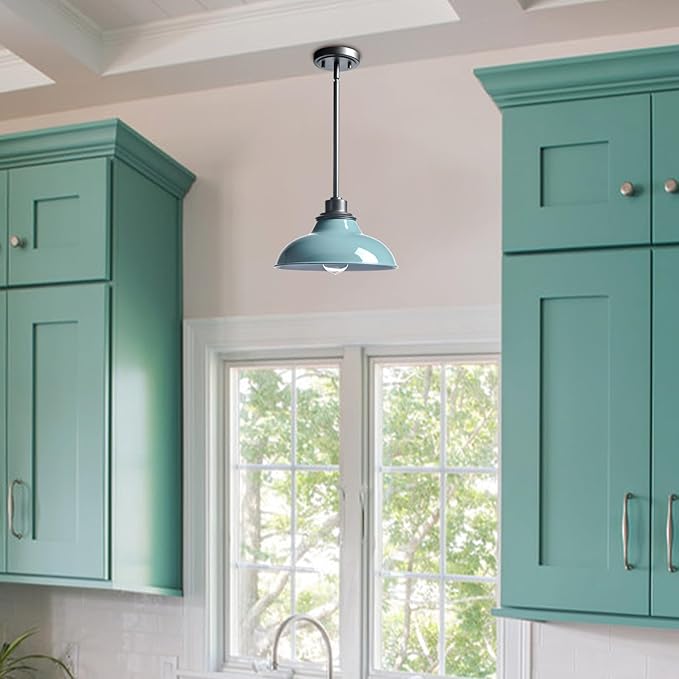 Modern Blue Pendant Light Fixture Kitchen Pendant Lights for Breadfast Nook Bar Dinning Room Coffee Shop Sea Green Nordic Style (Metal Rod)