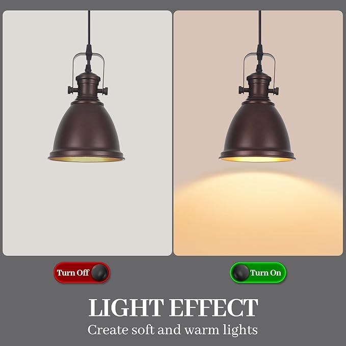 Brown Farmhouse Pendant Lights Kitchen Island 2 Packs, 6.5 inches Kitchen Island Lighting, Industrial Pendant Light, Kitchen Pendant Lighting Over Island Sink Dining Room