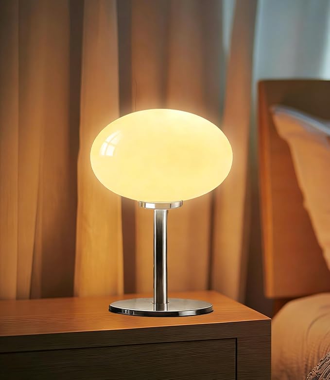 Glass Mushroom Lamp, Mid Century Dimmable Lamp 3 Color Temperatures Table Lamp for Bedroom Living Room Bedside Lamp, Cute Lamp Modern Small Lamp (8W, Beige)