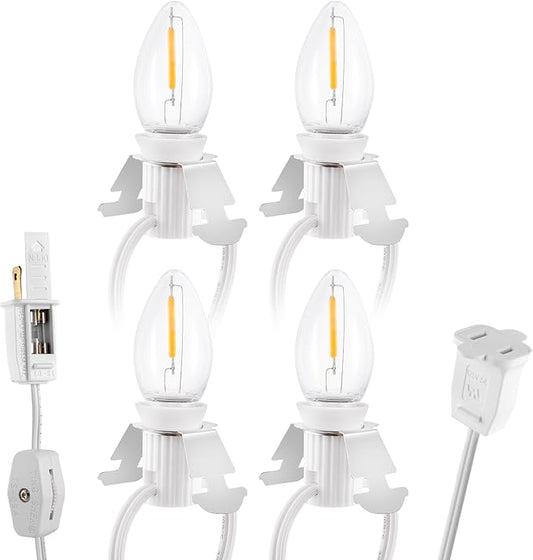 Christmas Village Lights with 4 LED Warm-White Bulb,Decoration for Christmas Village Houses, Pumpkin Crafts Halloween Holiday Decoration,C7 Village Light Cord