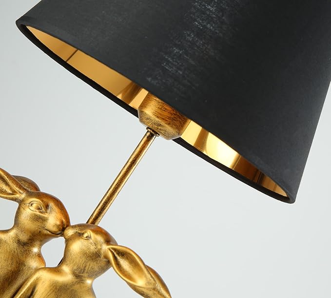 Kissing Bunny Lamp, H16in Gold Resin Rabbit Table Lamp, Valentine's Day Heartfelt Token, Energy Saving Night Light for Bedroom & Nightstand(Small Black Shade)