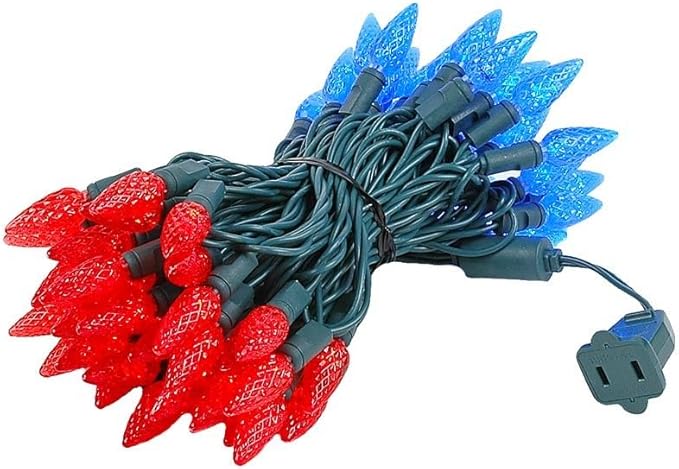 Novelty Lights 24FT 70 LED C6 LED Christmas String Lights, Outdoor Christmas Tree Commercial Grade LED String Lights, Permanent Christmas Lights Outdoor Tree Decorations Outdoor (Red/Blue)