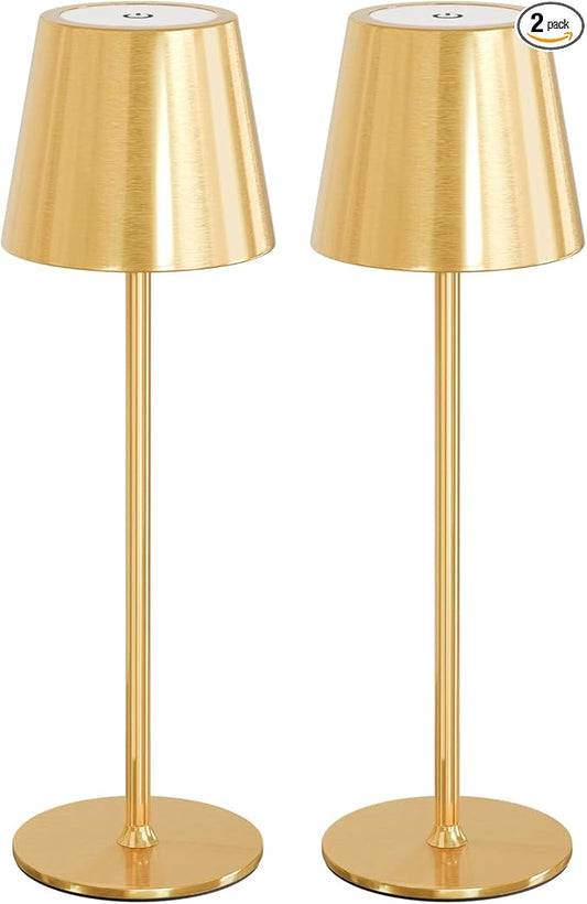 uuffoo 2 Pack Cordless Table Lamp Rechargeable 5000mAH Battery Operated Lights Touch Control LED Portable Desk Lamps 3 Color Dimming for Outdoor Coffee Bedroom Kitchen (Gold)