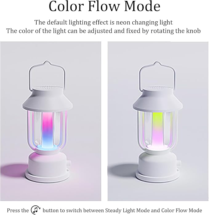 Retro RGB Portable Night Light with Bluetooth Speaker, Constant Light and Fantasy Color Two Modes, Romantic Atmosphere Lamp, Vintage Camping Light with Handle (Black)