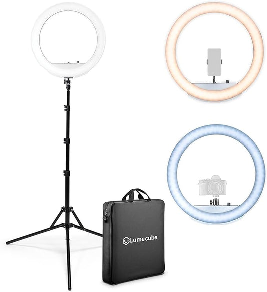 Lume Cube LED Ring Light for Videos, Selfies, Live Streaming |18” Circle Light with Stand, Phone Holder, and Camera Mount | Portable + 6.5 ft Tripod Stand and Travel Case | Battery Not Included