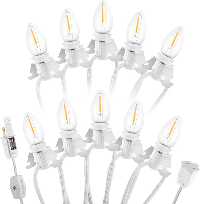 Christmas Village Lights with 10 LED Warm-White Bulb,Decoration for Christmas Village Houses, Pumpkin Crafts Halloween Holiday Decoration,C7 Village Light Cord