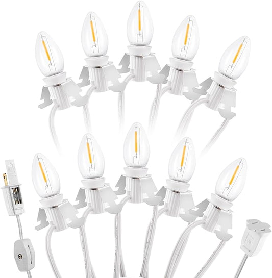 Christmas Village Lights with 10 LED Warm-White Bulb,Decoration for Christmas Village Houses, Pumpkin Crafts Halloween Holiday Decoration,C7 Village Light Cord