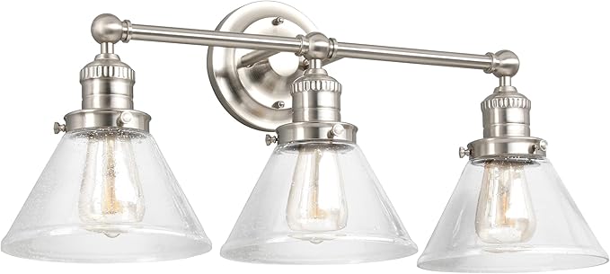 Design House Augustin Vanity Light, 3-Light, Seeded Glass Warm Glow, Dimmable, Up/Down Glow, Easy Installation, E26 Socket, Satin Nickel, 25.9 in L x 8.3 in D x 11.1 in H, 589036-SN