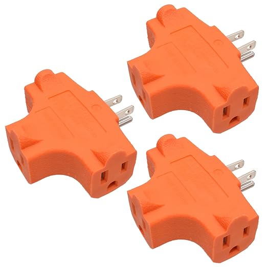 ELEGRP 3-Prong Heavy Duty Power Extender to Triple Outlet in T Direction, Multi-Directional Grounded Wall Tap Outlet Extender with 3 Prong Plug-in, 15-Amp, 125-Volt, ETL Listed, 3 Pack, Orange