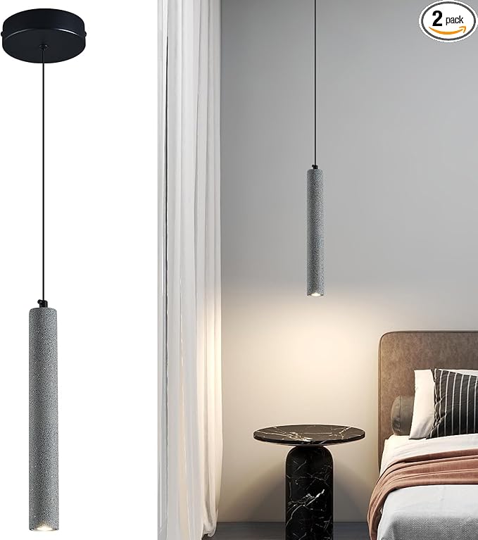 Concrete ﻿Linear Black Pendant Light,Modern Industrial Hanging Cement Pendant Lighting Fixture for Kitchen Island Dinning Room Bedroom Bedside Table Pendant Lights(2-Pack)