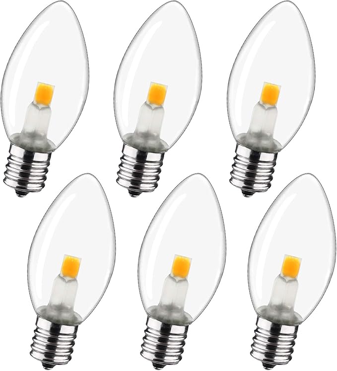Night Light Bulb – C7 E12 LED Bulbs – Candelabra, 0.6 Watt Equivalent 7W Incandescent Bulb, Warm White 2700K, Window Candles & Chandeliers Replacement Bulb, 6 Pack