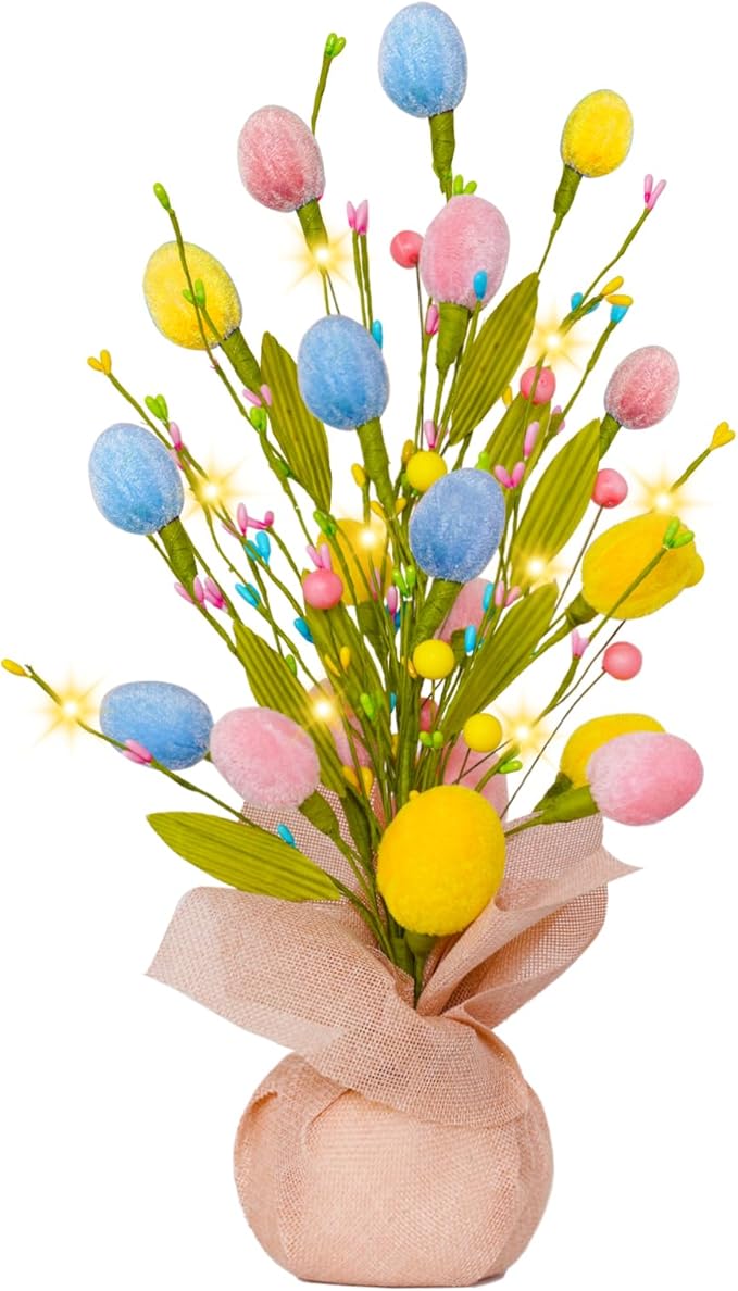XmasExp Easter Decorations 18inch Easter Tree with Eggs & LED Lights Easter Egg Tree for Indoor Perfect Easter Table Decorations & Holiday Party Decor