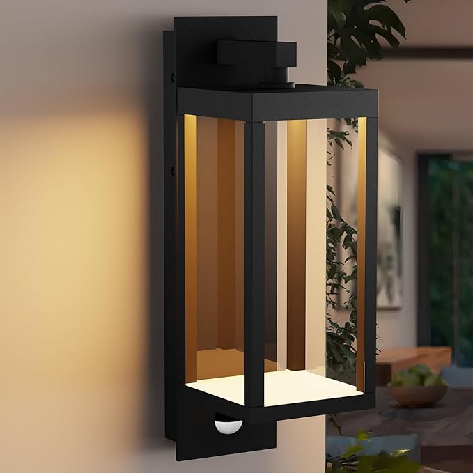 Lustrlach Upgraded Motion Sensor Outdoor Wall Light, 15” Porch Light Outdoor Wall Sconce Lantern, Exterior Lighting Fixture Wall Mount, Outside Light for House Garage Patio Front Door