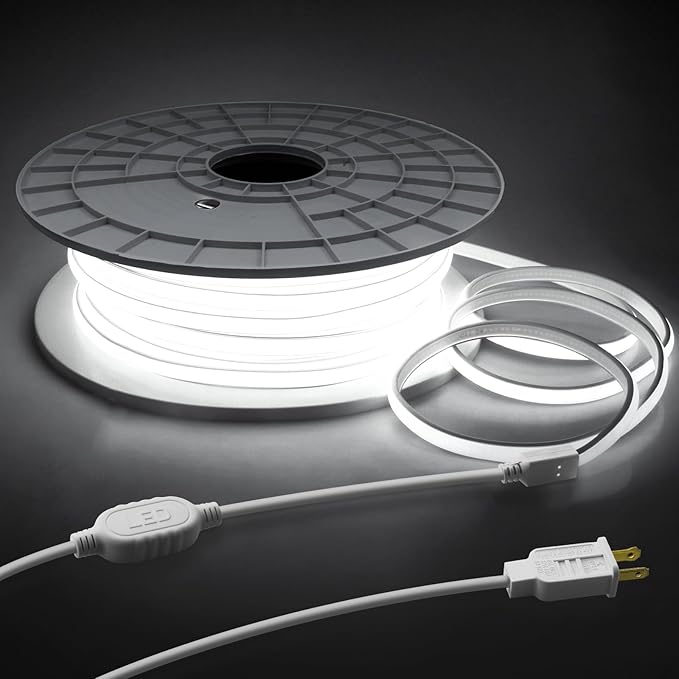 COB Led Strip Lights 150FT AC110V 120V Flexible LED Outdoor Rope Light Waterproof One Roll 6000K Daylight White 288Leds/M 45M Led Tape Lights Plug in IP67 for Holiday Decor