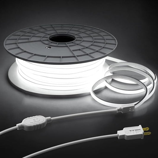 COB Led Strip Lights 150FT AC110V 120V Flexible LED Outdoor Rope Light Waterproof One Roll 6000K Daylight White 288Leds/M 45M Led Tape Lights Plug in IP67 for Holiday Decor