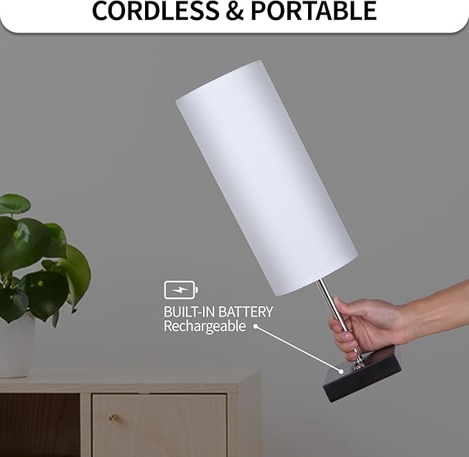 18Inch Cordless Lamp Table Lamps set of 2, 5000mAh Rechargeable Beside Table Lamp for Living Room, 2700K Battery Operated Small Bedroom Desk Lamp for Night Stand White Shade for Home（Bulb Included）