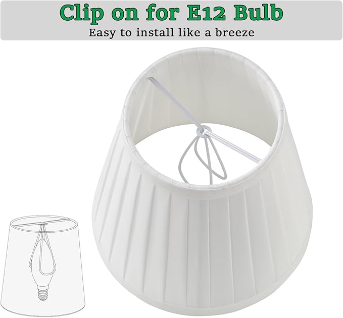 5 Pack White Silk Pleated Chandelier Shades, 4" Top x 6" Bottom x 6" High, 4x6x6 Inch Clip On E12 Bulb, Pendant Light Wall Sconce Lamp Shade, Silk-Pleat Handmade Barrel Lampshades Covers(Large Size)
