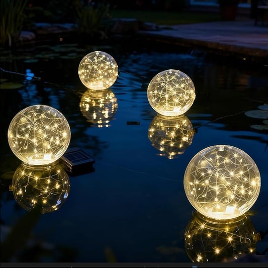 Floating Pool Lights Solar Powered - 14" Inflatable Waterproof Floating Pool Balls Light That Float for Party, Outdoor Pond/Patio Decorations (Warm-White, 4 Pack)
