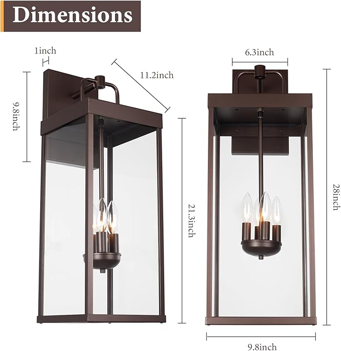 Outdoor Wall Sconce Light, 28 Inch Tall Transitional Exterior Wall Bracket Lighting with Clear Glass, Modern Anti-Rust Outside Bronze Carriage Lantern Lamp for Front Porch Corridor Doorway Patio
