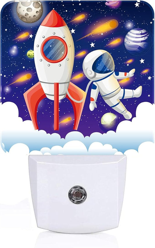 Rocket and Astronaut Night Light,Plug-in Night Lights with Dusk to Dawn Sensor for Stairway,Hallway,Bedroom Sleep Friendly Ideal for Women/Girls/Boys Gift,0.5w