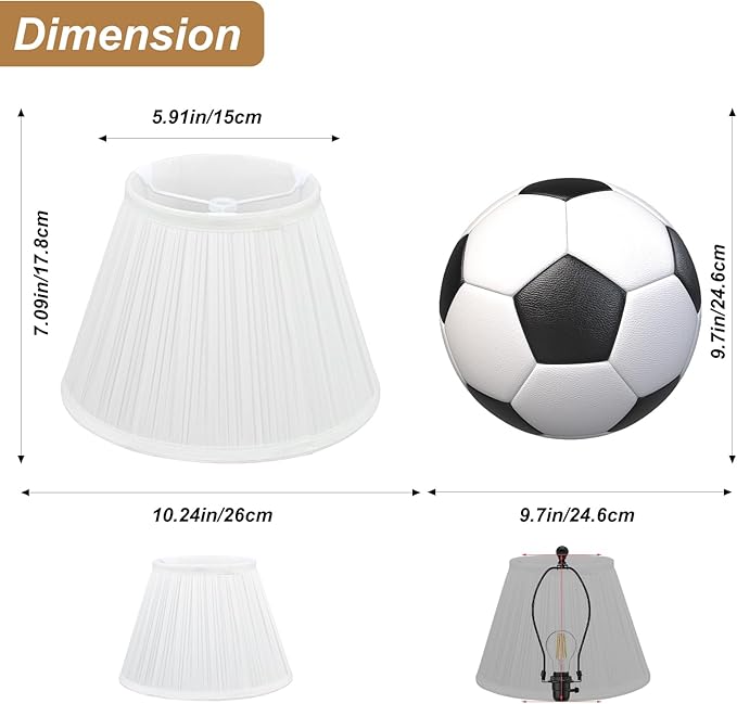 Small Lamp Shade, White Pleated Bell Shade for Table Lamps, 6" Top x 10" Bottom x 7" High, Small White Lamp Shades for Floor Lamps, Pendant Lamps (Spider Fitter), Fabric Lampshade Replacement