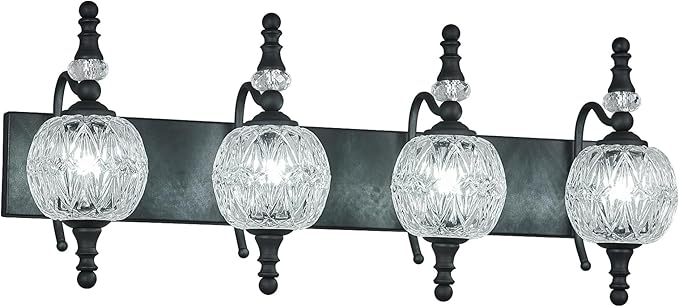 Modern Crystal Bathroom Vanity Lights Fixtures Over Mirror Black Vintage 4-Lights 28 Inch Bathroom Light Fixtures Glass Crystal Vanity Lights