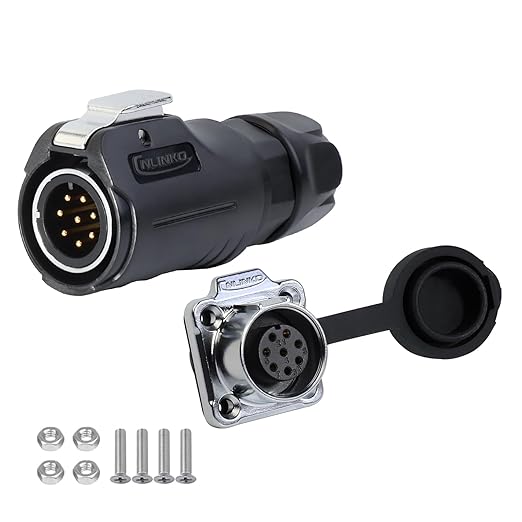 CNLINKO LP-12 8 Pin Connector IP68 Waterproof Circular Electrical Plug for Outdoor Equipment Solar Industrial Machinery DC 12V Flange Mount Metal-Reinforced Kit (8-Pin)