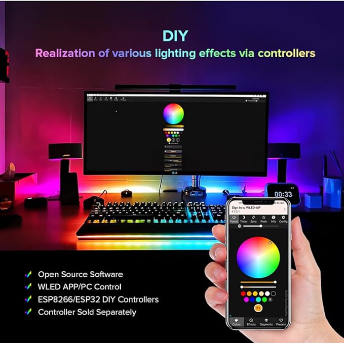 BTF-LIGHTING WS2812B ECO RGB LED Strip,UL Listed,Individually Addressable,16.4FT 30LED/m 150Pixel DC5V 5050SMD,Alloy Wire Flexible for DIY Chasing Color Project IP67(No Adapter or Controller)