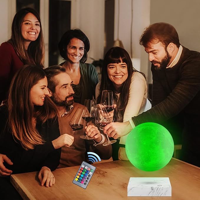 VGAzer Moon Lamp 3D Printing Magnetic Levitating Moon Light Lamps for Home、Office Decor, Creative Gift-6 Inch,Has 16 Colors 20 Modes (Square Marble)