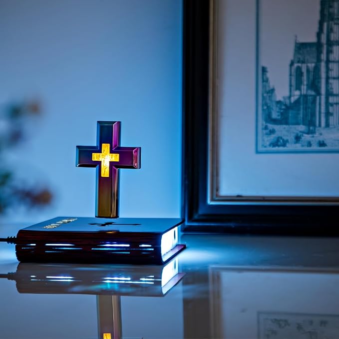 MOOCCI Levitating Cross Lamp Magnetic Floating Bible Night Light Colorful Levitation Cross Ornament with Glowing Base for Home Desk Table Decoration