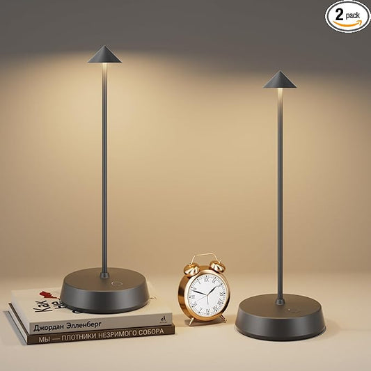 Cordless Table Lamps Rechargeable, 6000mAh LED Battery Operated Desk Lamp, Portable Outdoor Waterproof Touch Stepless Dimmable Wireless Table Light for Dining Restaurant Home Patio (Grey-2PC)